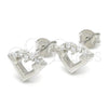 Sterling Silver Stud Earring, Heart Design, with White Micro Pave, Polished, Rhodium Finish, 02.336.0061