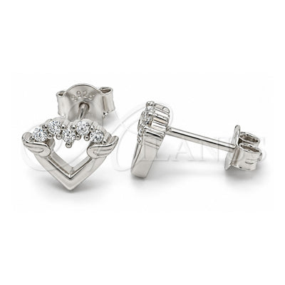 Sterling Silver Stud Earring, Heart Design, with White Micro Pave, Polished, Rhodium Finish, 02.336.0061