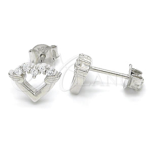 Sterling Silver Ring — Stud Earring Heart Design with White Micro Pave — main product view — SKU 123085 | Plata 925 anillo — Stud Earring corazón diseño with blanco Micro Pave — SKU 123085