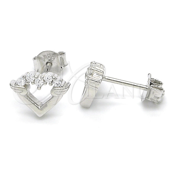 Sterling Silver Ring — Stud Earring Heart Design with White Micro Pave — main product view — SKU 123085 | Plata 925 anillo — Stud Earring corazón diseño with blanco Micro Pave — SKU 123085