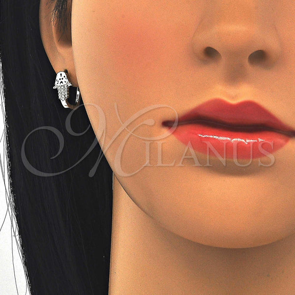 Sterling Silver Hoop Earrings — Huggie Hoop Judaica and Hand of God Design — alternate product view — SKU 123086 | Plata 925 aretes de aro — Huggie Hoop Judaica and Hand of God diseño — SKU 123086