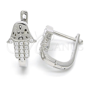 Sterling Silver Hoop Earrings — Huggie Hoop Judaica and Hand of God Design — main product view — SKU 123086 | Plata 925 aretes de aro — Huggie Hoop Judaica and Hand of God diseño — SKU 123086