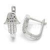 Sterling Silver Huggie Hoop, Hand of God Design, with White Micro Pave, Polished, Rhodium Finish, 02.336.0062.10