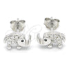 Sterling Silver Stud Earring, Elephant Design, with Black Cubic Zirconia and White Crystal, Polished, Rhodium Finish, 02.336.0066
