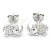 Sterling Silver Stud Earring, Elephant Design, with Black Cubic Zirconia and White Crystal, Polished, Rhodium Finish, 02.336.0066