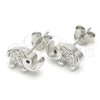 Sterling Silver Stud Earring, Elephant Design, with Black Cubic Zirconia and White Crystal, Polished, Rhodium Finish, 02.336.0066