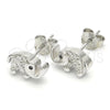 Sterling Silver Stud Earring, Elephant Design, with Black Cubic Zirconia and White Crystal, Polished, Rhodium Finish, 02.336.0066