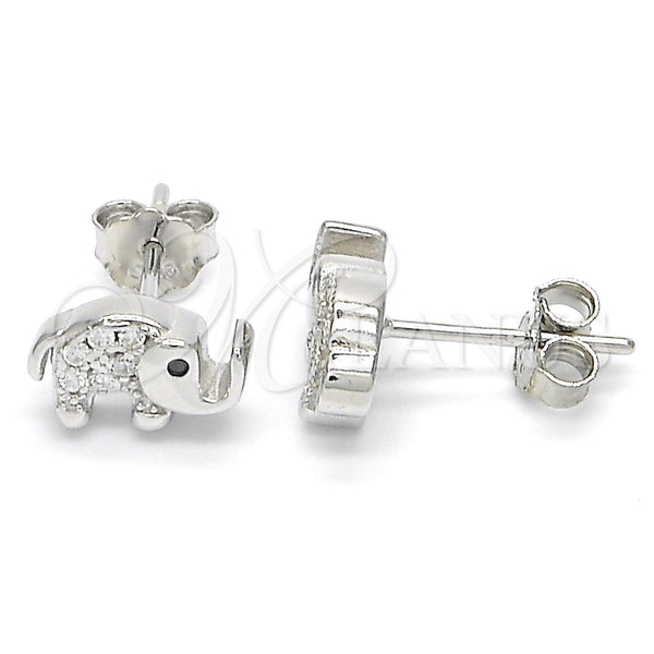 Sterling Silver Ring — Stud Earring Elephant Design with Black Cubic Zirconia — main product view — SKU 123090 | Plata 925 anillo — Stud Earring Elephant diseño with negro Cubic Zirconia — SKU 123090