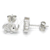 Sterling Silver Stud Earring, Elephant Design, with Black Cubic Zirconia and White Crystal, Polished, Rhodium Finish, 02.336.0066