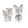Sterling Silver Stud Earring, Butterfly Design, with White Micro Pave, Polished, Rhodium Finish, 02.336.0067