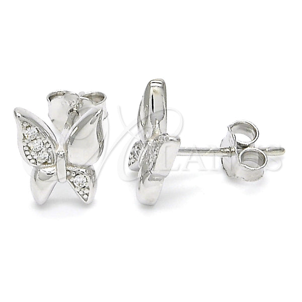 Sterling Silver Stud Earring, Butterfly Design, with White Micro Pave, Polished, Rhodium Finish, 02.336.0067