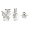 Sterling Silver Stud Earring, Butterfly Design, with White Micro Pave, Polished, Rhodium Finish, 02.336.0067
