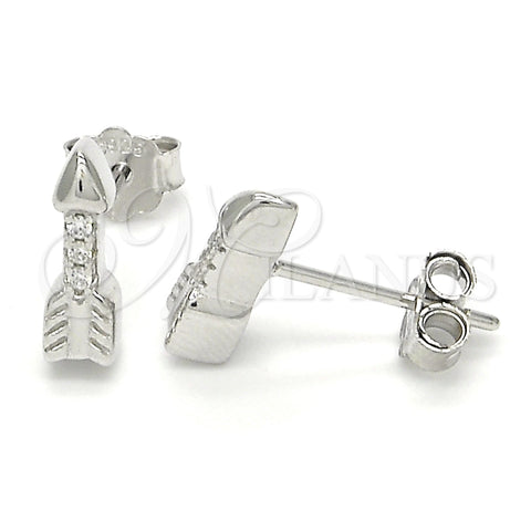 Sterling Silver Stud Earring, with White Cubic Zirconia, Polished, Rhodium Finish, 02.336.0071