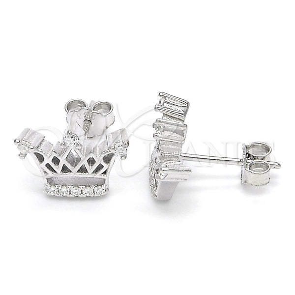 Sterling Silver Ring — Stud Earring Crown Design with White Cubic Zirconia — main product view — SKU 123103 | Plata 925 anillo — Stud Earring Crown diseño with blanco Cubic Zirconia — SKU 123103