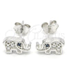 Sterling Silver Stud Earring, Elephant Design, with White Micro Pave, Polished, Rhodium Finish, 02.336.0081