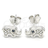 Sterling Silver Stud Earring, Elephant Design, with White Micro Pave, Polished, Rhodium Finish, 02.336.0081
