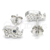 Sterling Silver Stud Earring, Elephant Design, with White Micro Pave, Polished, Rhodium Finish, 02.336.0081