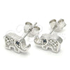 Sterling Silver Stud Earring, Elephant Design, with White Micro Pave, Polished, Rhodium Finish, 02.336.0081