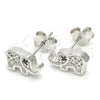Sterling Silver Stud Earring, Elephant Design, with White Micro Pave, Polished, Rhodium Finish, 02.336.0081