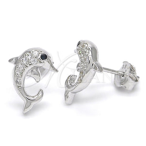 Sterling Silver Ring — Stud Earring Dolphin Design with Black and White — main product view — SKU 123106 | Plata 925 anillo — Stud Earring Dolphin diseño with negro and blanco — SKU 123106