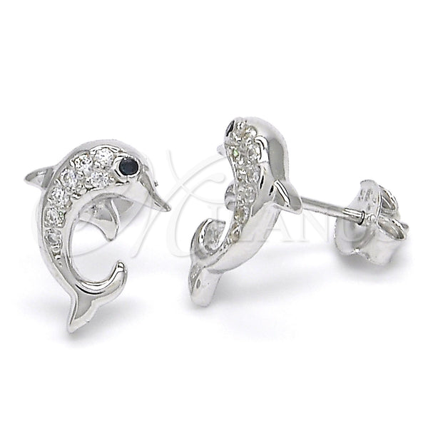 Sterling Silver Ring — Stud Earring Dolphin Design with Black and White — main product view — SKU 123106 | Plata 925 anillo — Stud Earring Dolphin diseño with negro and blanco — SKU 123106