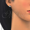 Sterling Silver Stud Earring, with Black and White Cubic Zirconia, Polished, Rhodium Finish, 02.336.0086