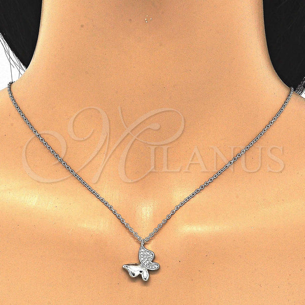 Sterling Silver Necklace — Pendant Necklace Butterfly Design with White Cubic Zirconia — alternate product view — SKU 123115 | Plata 925 collar — Pendant Necklace Butterfly diseño with blanco Cubic Zirconia — SKU 123115