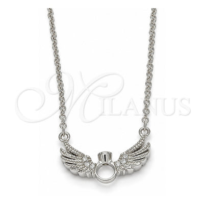 Sterling Silver Pendant Necklace, with White Cubic Zirconia and White Crystal, Polished, Rhodium Finish, 04.336.0005.16 (01 MM Thickness, 16 Inches Length)
