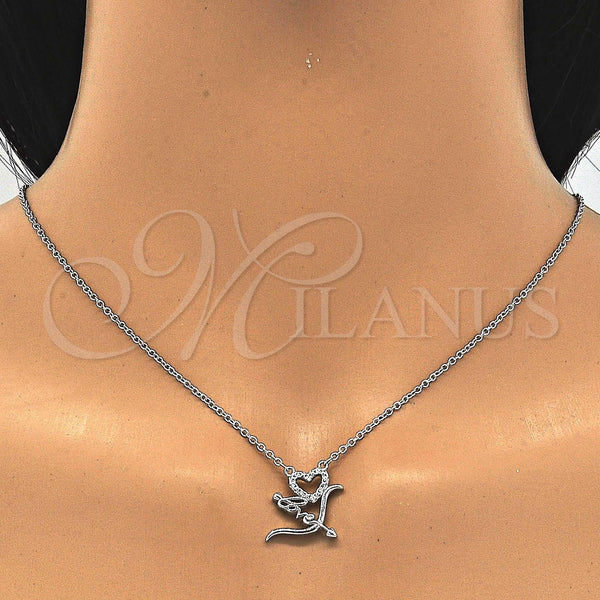 Sterling Silver Necklace — Pendant Necklace Heart and Love Design with White — alternate product view — SKU 123121 | Plata 925 collar — Pendant Necklace corazón and Love diseño with blanco — SKU 123121