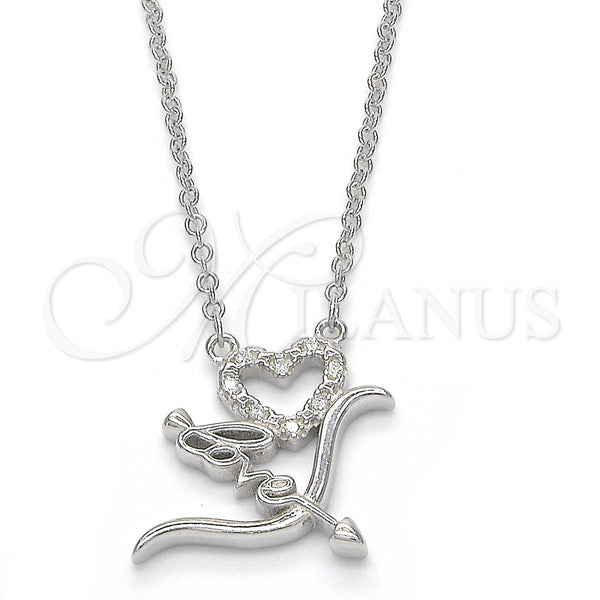 Sterling Silver Necklace — Pendant Necklace Heart and Love Design with White — main product view — SKU 123121 | Plata 925 collar — Pendant Necklace corazón and Love diseño with blanco — SKU 123121