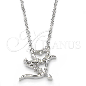 Sterling Silver Necklace — Pendant Necklace Heart and Love Design with White — main product view — SKU 123121 | Plata 925 collar — Pendant Necklace corazón and Love diseño with blanco — SKU 123121