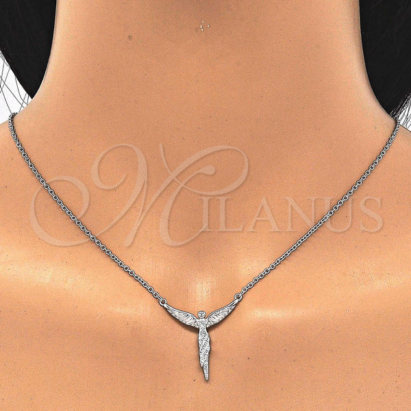 Sterling Silver Necklace — Pendant Necklace Angel Design with White Micro Pave — alternate product view — SKU 123122 | Plata 925 collar — Pendant Necklace Angel diseño with blanco Micro Pave — SKU 123122