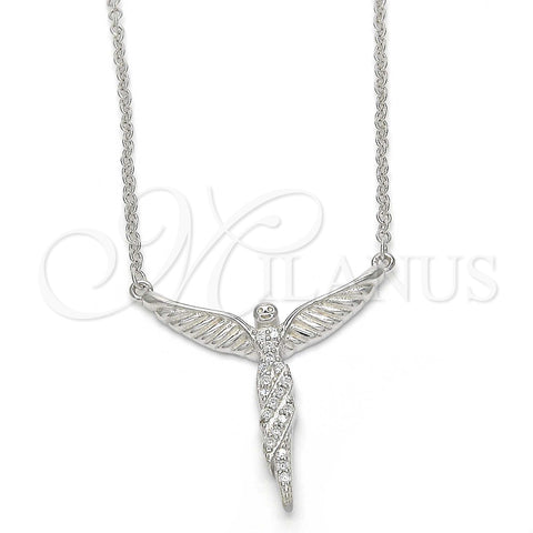 Sterling Silver Pendant Necklace, Angel Design, with White Micro Pave, Polished, Rhodium Finish, 04.336.0009.16 (01 MM Thickness, 16 Inches Length)