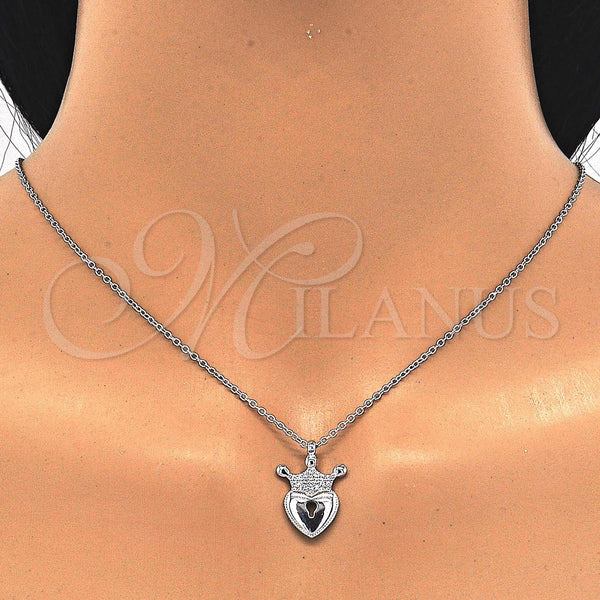 Sterling Silver Necklace — Pendant Necklace Lock and Crown Design with White — alternate product view — SKU 123123 | Plata 925 collar — Pendant Necklace Lock and Crown diseño with blanco — SKU 123123