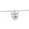 Sterling Silver Pendant Necklace, Lock and Crown Design, with White Cubic Zirconia, Polished, Rhodium Finish, 04.336.0010.16 (01 MM Thickness, 16 Inches Length)