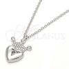 Sterling Silver Pendant Necklace, Lock and Crown Design, with White Cubic Zirconia, Polished, Rhodium Finish, 04.336.0010.16 (01 MM Thickness, 16 Inches Length)