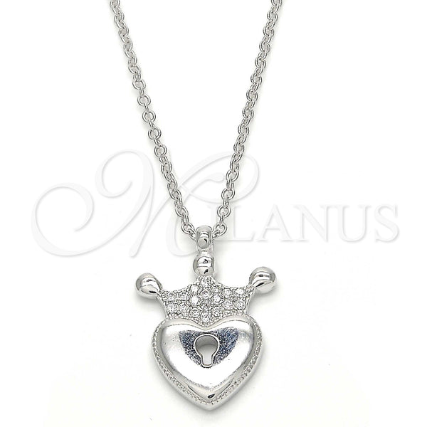Sterling Silver Necklace — Pendant Necklace Lock and Crown Design with White — main product view — SKU 123123 | Plata 925 collar — Pendant Necklace Lock and Crown diseño with blanco — SKU 123123
