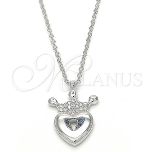 Sterling Silver Necklace — Pendant Necklace Lock and Crown Design with White — main product view — SKU 123123 | Plata 925 collar — Pendant Necklace Lock and Crown diseño with blanco — SKU 123123
