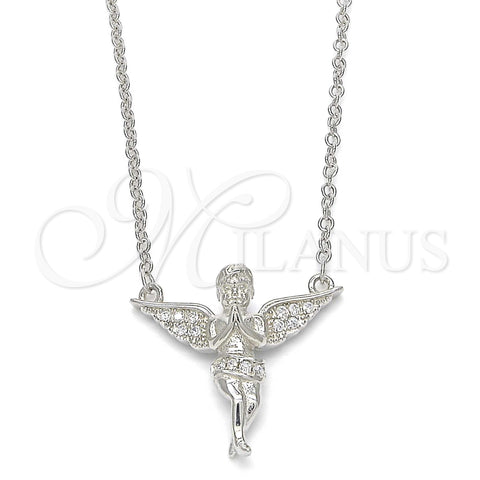 Sterling Silver Pendant Necklace, Angel Design, with White Micro Pave, Polished, Rhodium Finish, 04.336.0012.16 (01 MM Thickness, 16 Inches Length)
