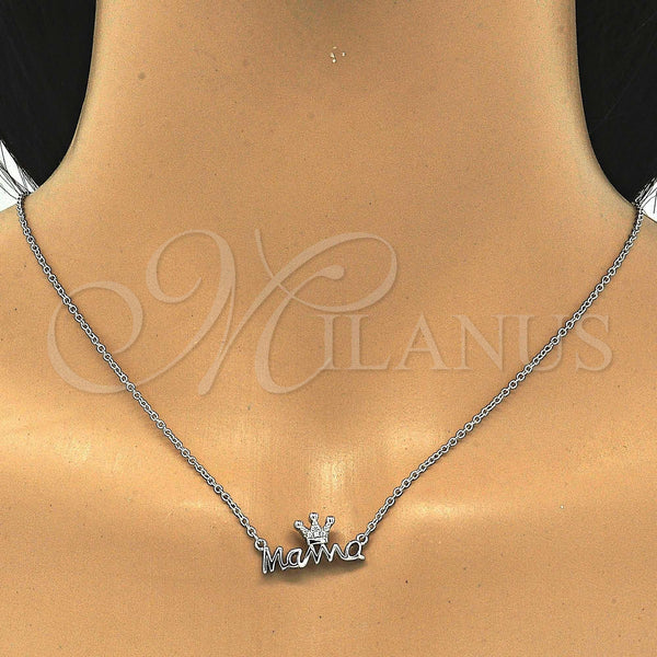 Sterling Silver Necklace — Pendant Necklace Crown Design with White Micro Pave — alternate product view — SKU 123128 | Plata 925 collar — Pendant Necklace Crown diseño with blanco Micro Pave — SKU 123128