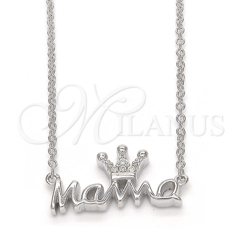 Sterling Silver Pendant Necklace, Crown Design, with White Micro Pave, Polished, Rhodium Finish, 04.336.0015.16 (01 MM Thickness, 16 Inches Length)