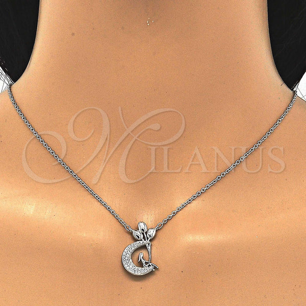 Sterling Silver Necklace — Pendant Necklace Moon Design with White Cubic Zirconia — alternate product view — SKU 123132 | Plata 925 collar — Pendant Necklace Moon diseño with blanco Cubic Zirconia — SKU 123132