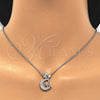 Sterling Silver Pendant Necklace, Moon Design, with White Cubic Zirconia, Polished, Rhodium Finish, 04.336.0019.16 (01 MM Thickness, 16 Inches Length)