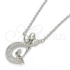 Sterling Silver Pendant Necklace, Moon Design, with White Cubic Zirconia, Polished, Rhodium Finish, 04.336.0019.16 (01 MM Thickness, 16 Inches Length)