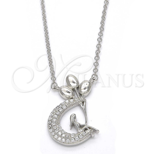 Sterling Silver Necklace — Pendant Necklace Moon Design with White Cubic Zirconia — main product view — SKU 123132 | Plata 925 collar — Pendant Necklace Moon diseño with blanco Cubic Zirconia — SKU 123132