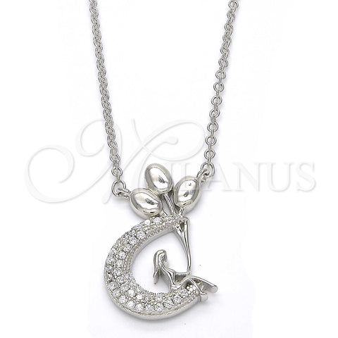 Sterling Silver Pendant Necklace, Moon Design, with White Cubic Zirconia, Polished, Rhodium Finish, 04.336.0019.16 (01 MM Thickness, 16 Inches Length)