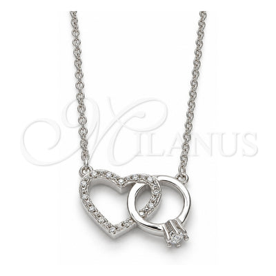 Sterling Silver Pendant Necklace, Heart Design, with White Cubic Zirconia and White Crystal, Polished, Rhodium Finish, 04.336.0023.16 (01 MM Thickness, 16 Inches Length)