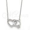 Sterling Silver Pendant Necklace, Heart Design, with White Cubic Zirconia and White Crystal, Polished, Rhodium Finish, 04.336.0023.16 (01 MM Thickness, 16 Inches Length)