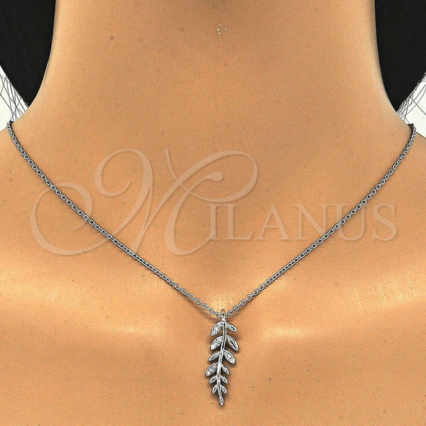 Sterling Silver Necklace — Pendant Necklace Leaf Design with White Micro Pave — alternate product view — SKU 123138 | Plata 925 collar — Pendant Necklace Leaf diseño with blanco Micro Pave — SKU 123138