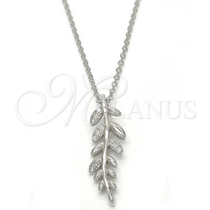Sterling Silver Necklace — Pendant Necklace Leaf Design with White Micro Pave — main product view — SKU 123138 | Plata 925 collar — Pendant Necklace Leaf diseño with blanco Micro Pave — SKU 123138